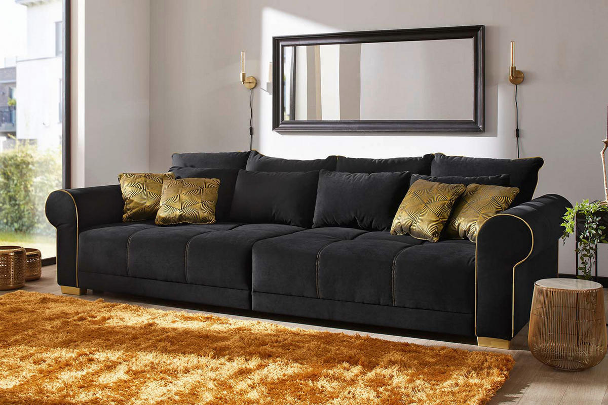 Big Sofa schwarz Microfaser B/H/T: ca. 297x87x136 cm Sultan_Big-Sofa - gold/schwarz (297,00/87,00/136,00cm)