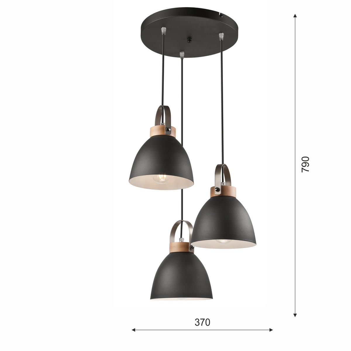 Lamkur Pendelleuchte DANIELLE 31781 Graphit Holz Stahl H/L: ca. 79x37 cm E27 3 Brennstellen Danielle - Graphit (37,00cm) - Lamkur