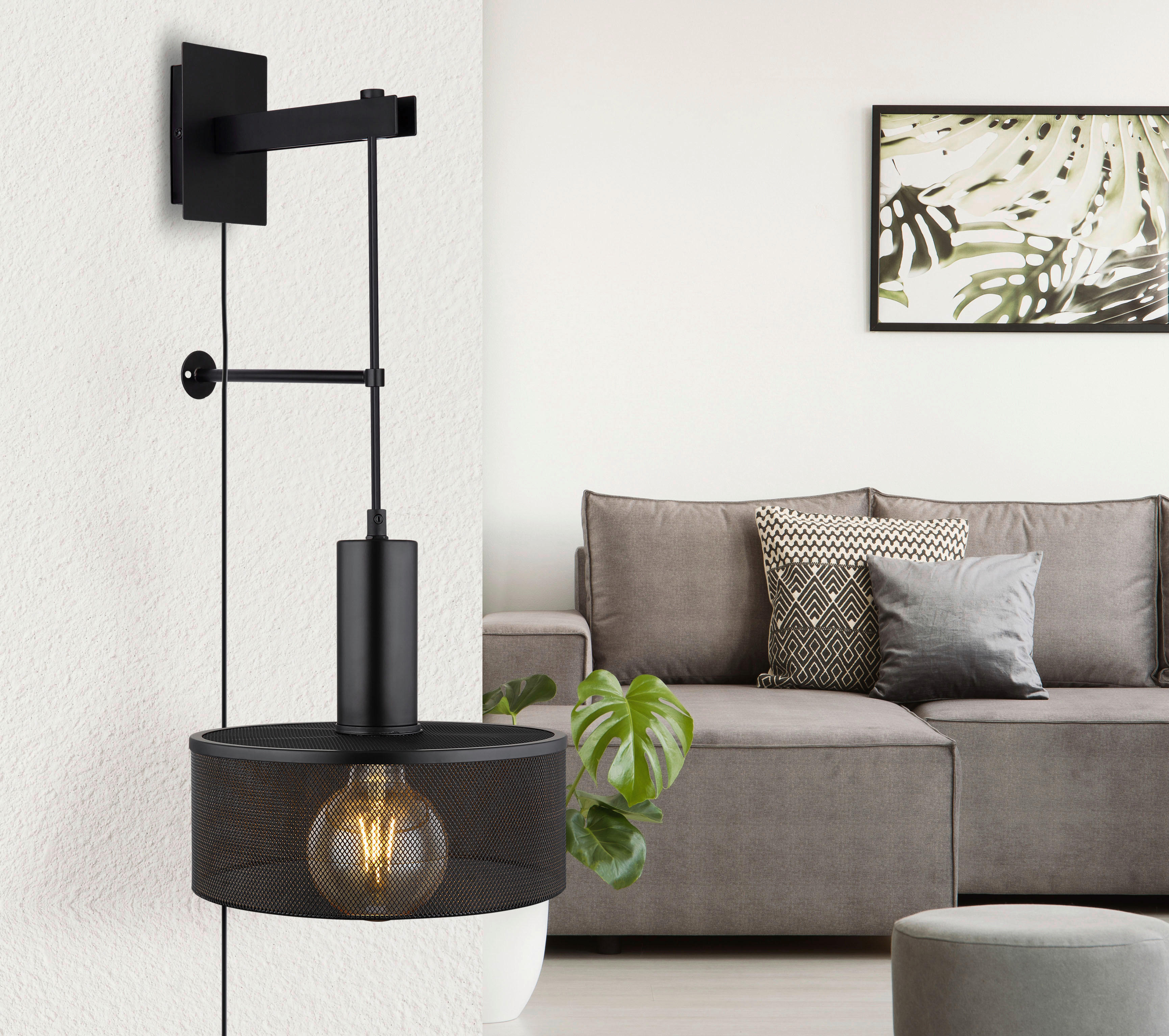 GLOBO Wandleuchte schwarz Metall B/H: ca. 25x57 cm E27 1 Brennstellen JEDD - schwarz (25,00/57,00cm) - GLOBO