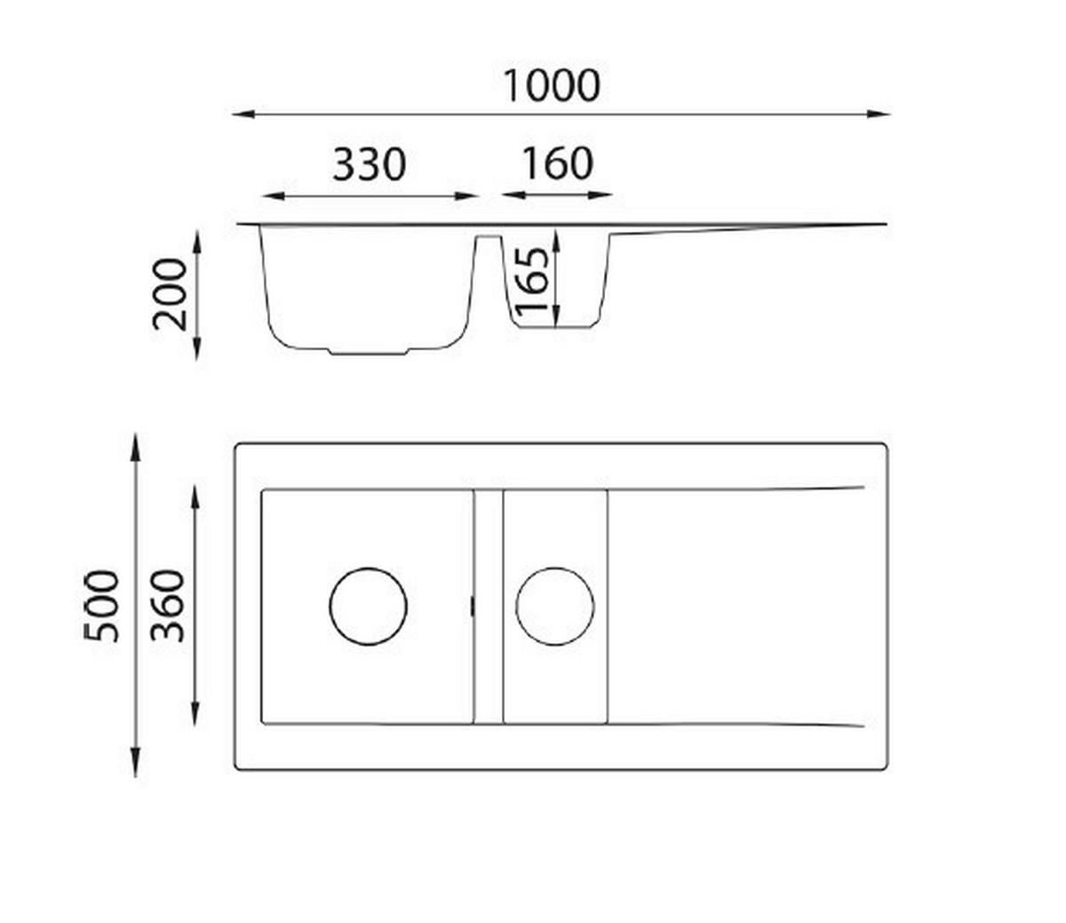 Respekta Einbauspüle Denver 1,5  100 x 50 S schwarz Mineralite B/H/T: ca. 100x20x50 cm Denver 1,5  100 x 50 S - schwarz (100,00/20,00/50,00cm) - Respekta