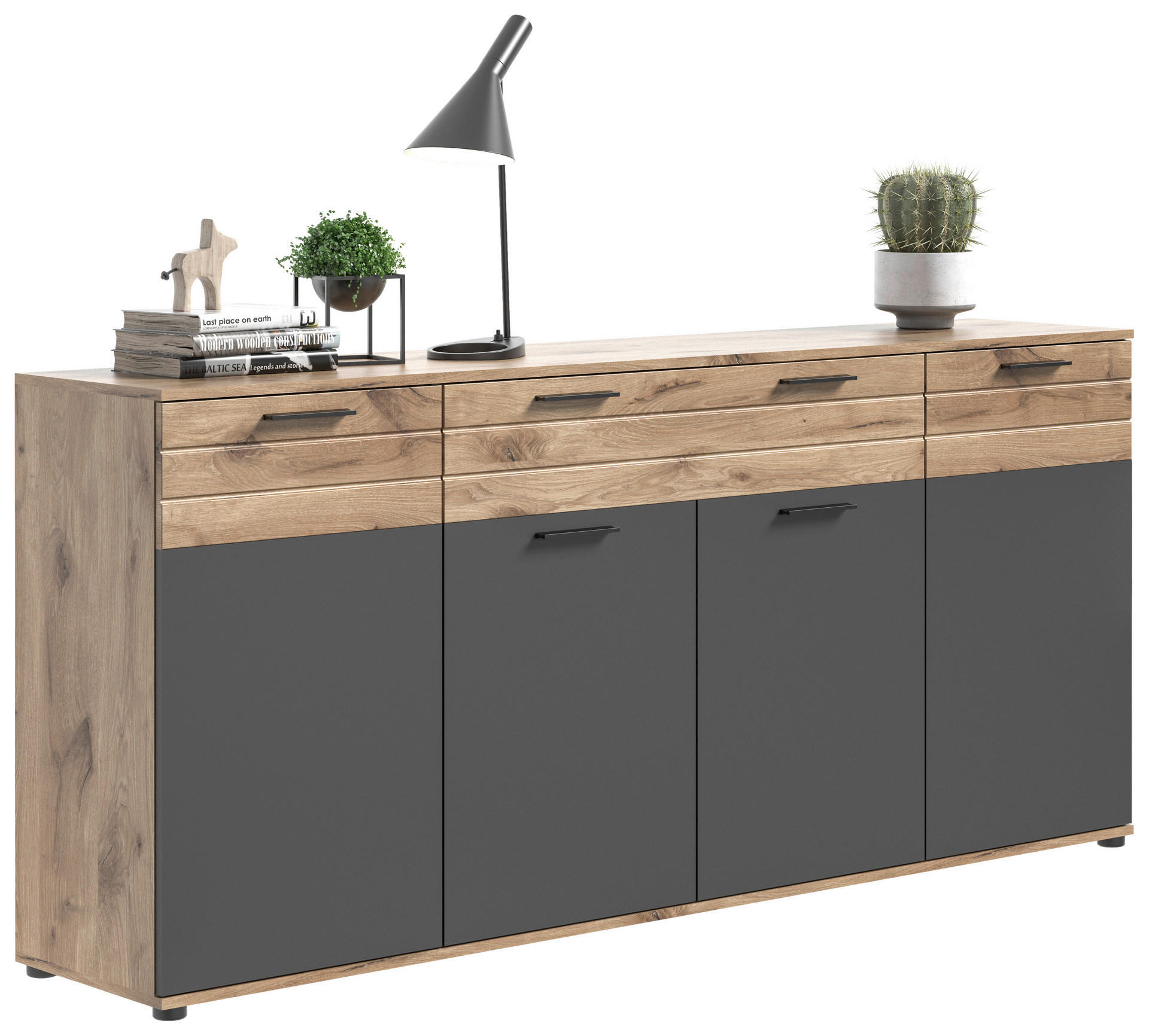Sideboard Mason Nox Oak Nachbildung dunkelgrau B/H/T: ca. 200x91x40 cm Mason - dunkelgrau (200,00/91,00/40,00cm)