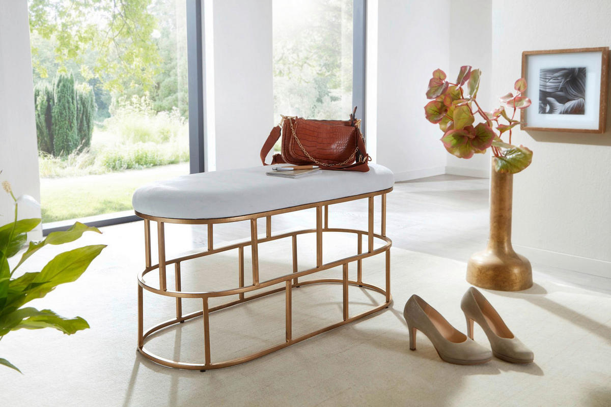Sitzhocker gold weiß Samt Eisen B/H/T: ca. 90x46x38 cm Sitzbank - gold/weiß (90,00/46,00/38,00cm) - Wohnling