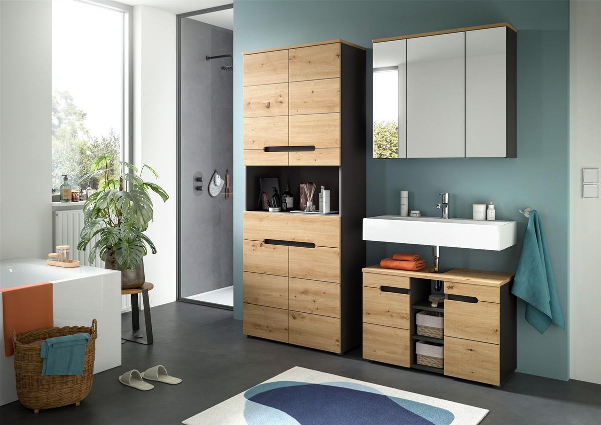 Badezimmer-Set Canu Basalt Eiche Artisan Nachbildung B/H/T: ca. 171x193x34 cm Canu - Eiche/Basalt (171,00/193,00/34,00cm) - xonox.home