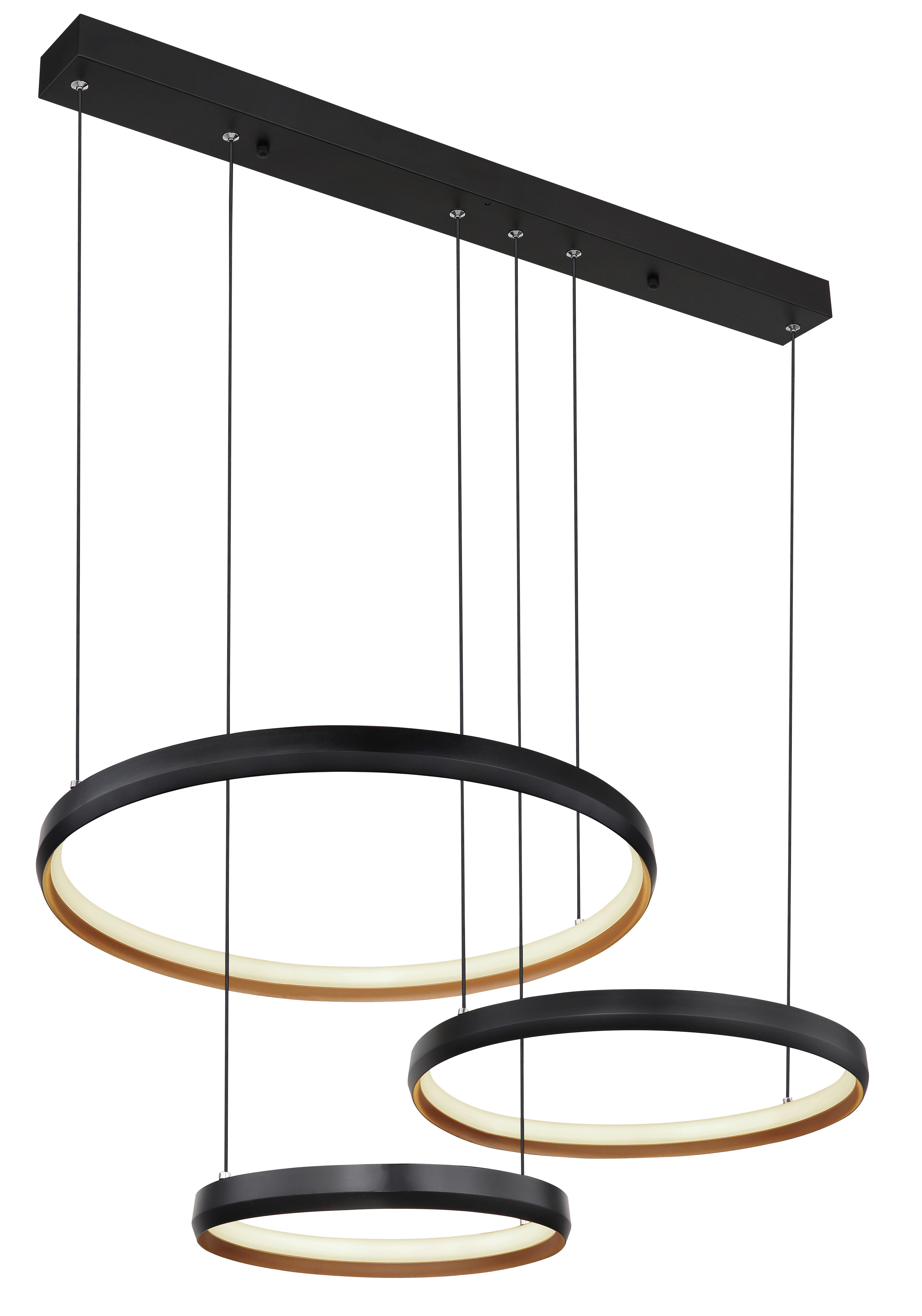 GLOBO Pendelleuchte  67193-55H Halli gold Opal schwarz Acryl Metall B/H/L: ca. 50,3x150x76,7 cm null 3 Brennstellen Halli - gold/schwarz (76,70/50,30/150,00cm) - GLOBO