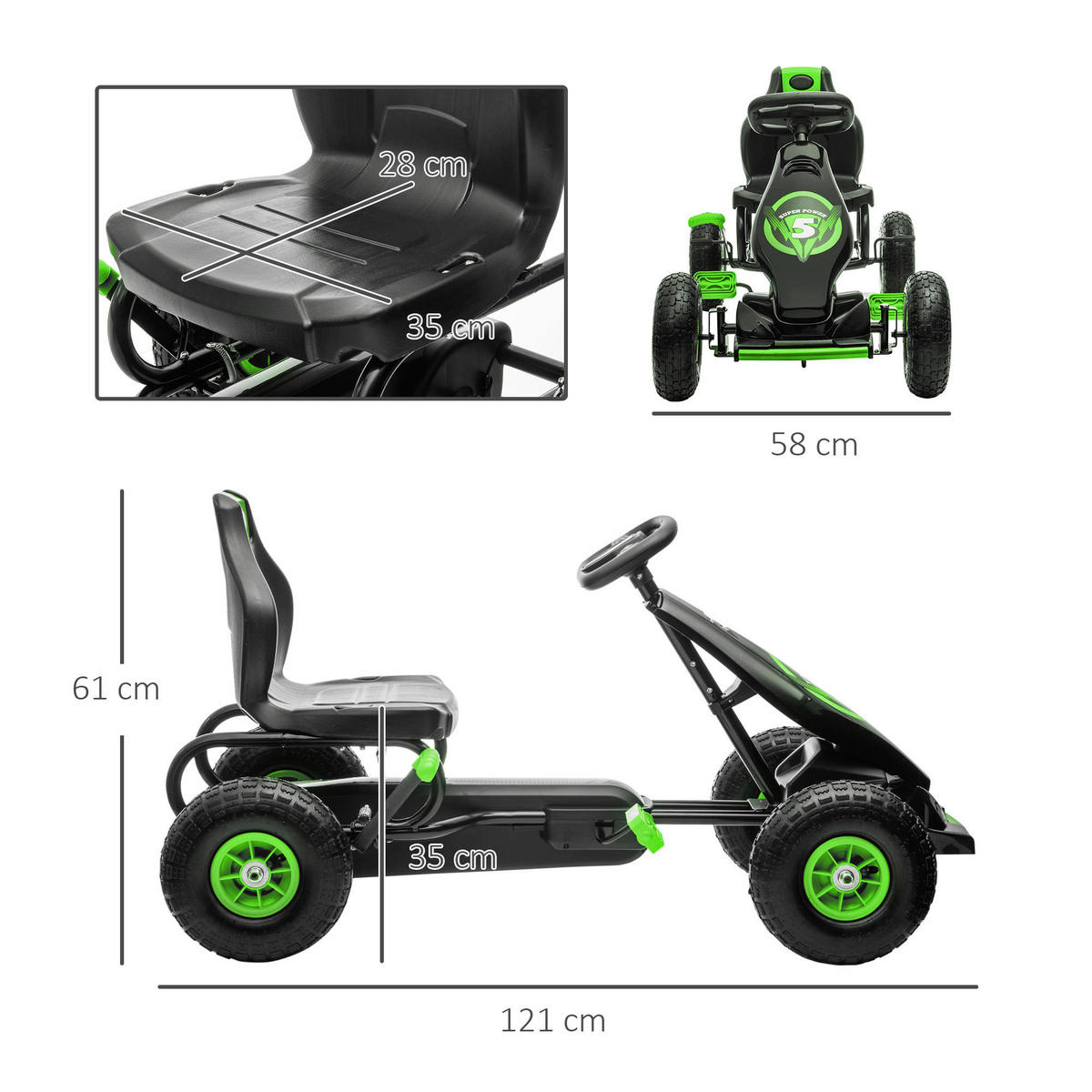 AIYAPLAY Go Kart grün B/H/L: ca. 58x61x121 cm Go Kart - schwarz/grün (121,00/58,00/61,00cm) - AIYAPLAY