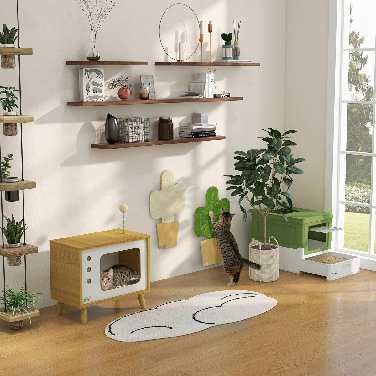 PawHut Katzentoilette grün Kunststoff B/H/L: ca. 35,5x36,7x47,5 cm Katzentoilette - weiß/grün (47,50/35,50/36,70cm) - PawHut