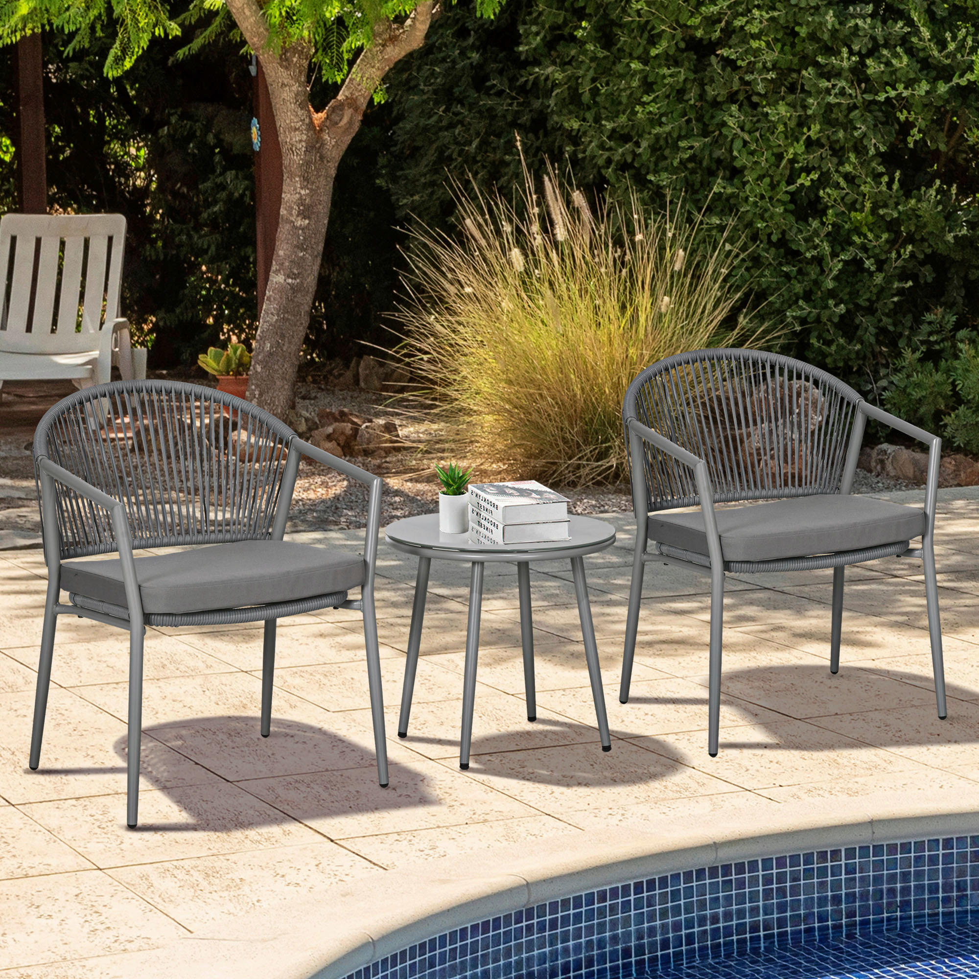 Outsunny Bistro-Set hellgrau Stahl B/H/L: ca. 62x78x58 cm Bistro-Set - hellgrau (58,00/62,00/78,00cm) - Outsunny