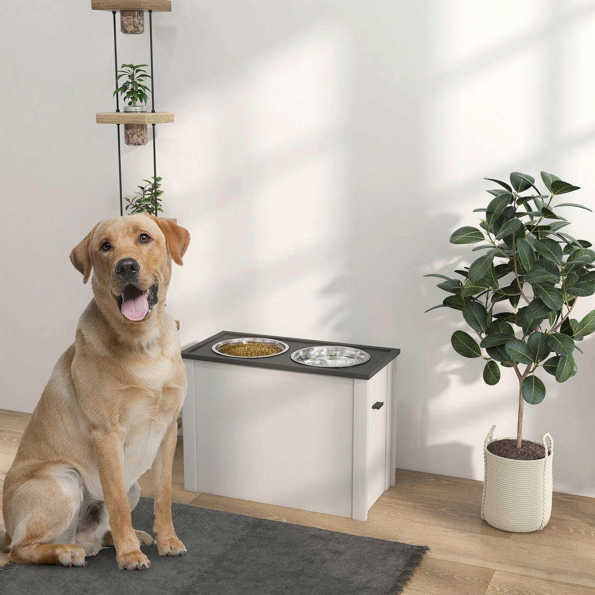 PawHut Futterstation weiß MDF B/H/L: ca. 30x42x60 cm Futterstation - weiß (60,00/30,00/42,00cm) - PawHut