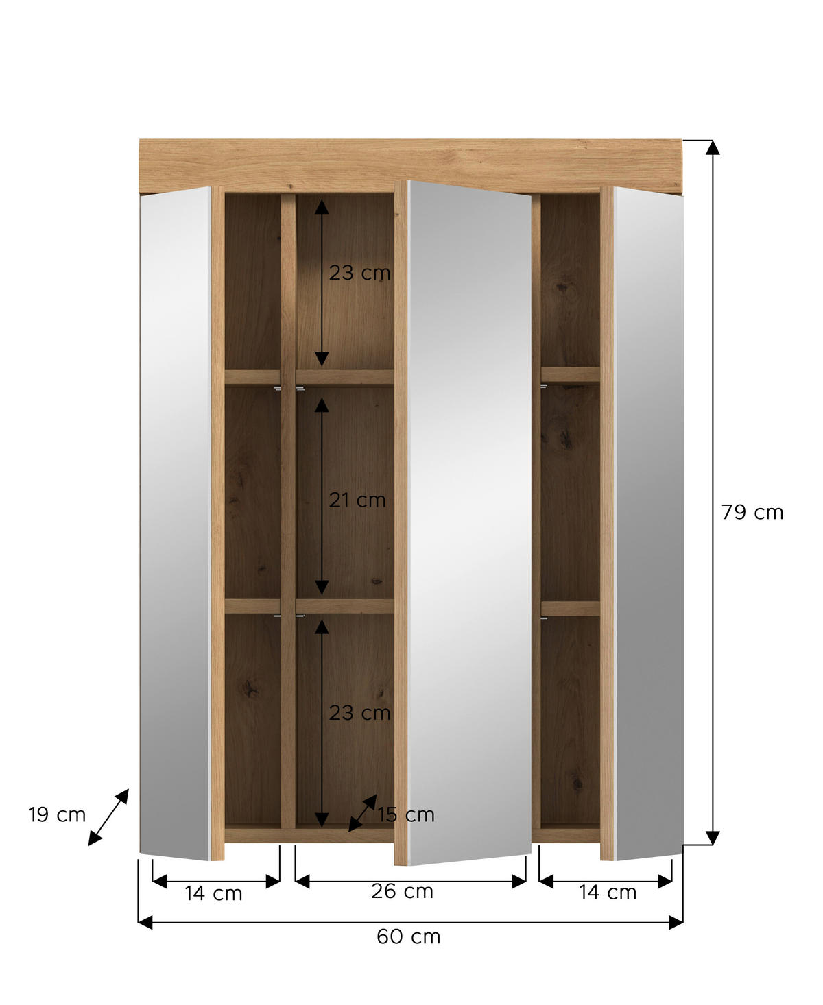 Spiegelschrank Scout Eiche Artisan Nachbildung salbei Nachbildung B/H/T: ca. 60x79x18 cm Scout - Eiche/salbei (60,00/79,00/18,00cm) - xonox.home