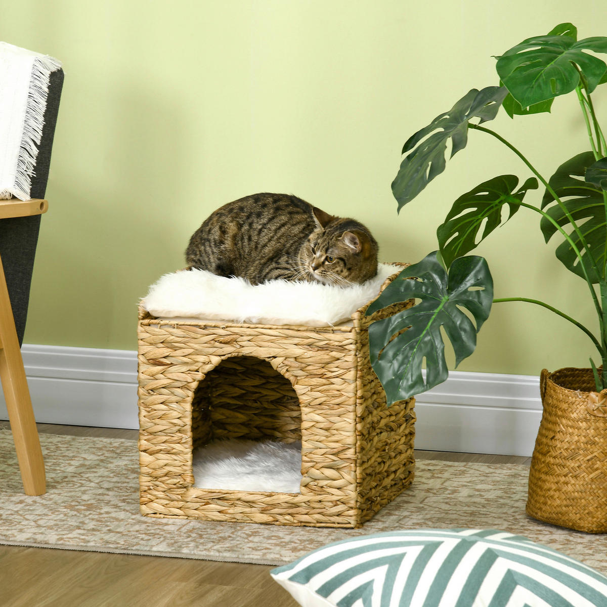 PawHut Katzen-Zubehör braun Polypropylen B/H/L: ca. 37,5x37,5x41,5 cm Rattan_Katzenhaus - braun (41,50/37,50/37,50cm) - PawHut