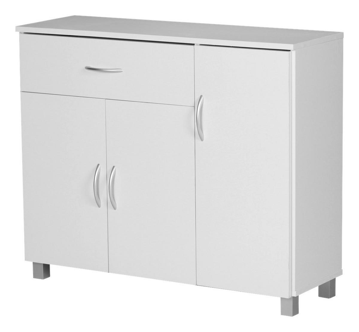 Sideboard weiß silber B/H/T: ca. 90x75x30 cm Sideboard - weiß/silber (90,00/75,00/30,00cm) - Wohnling