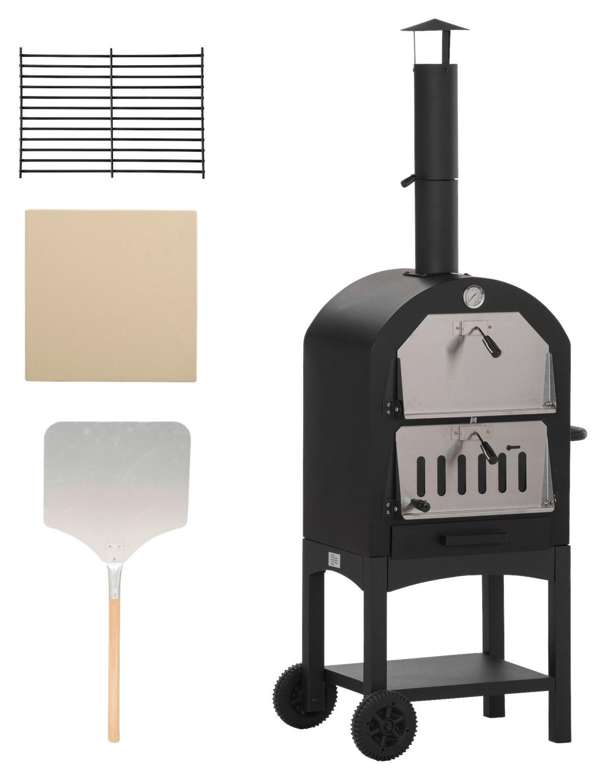 Outsunny Pizzaofen mit Schornstein schwarz Stahl B/H/L: ca. 54x161x63 cm Pizzaofen 846-085 - schwarz/silber (63,00/54,00/161,00cm) - Outsunny