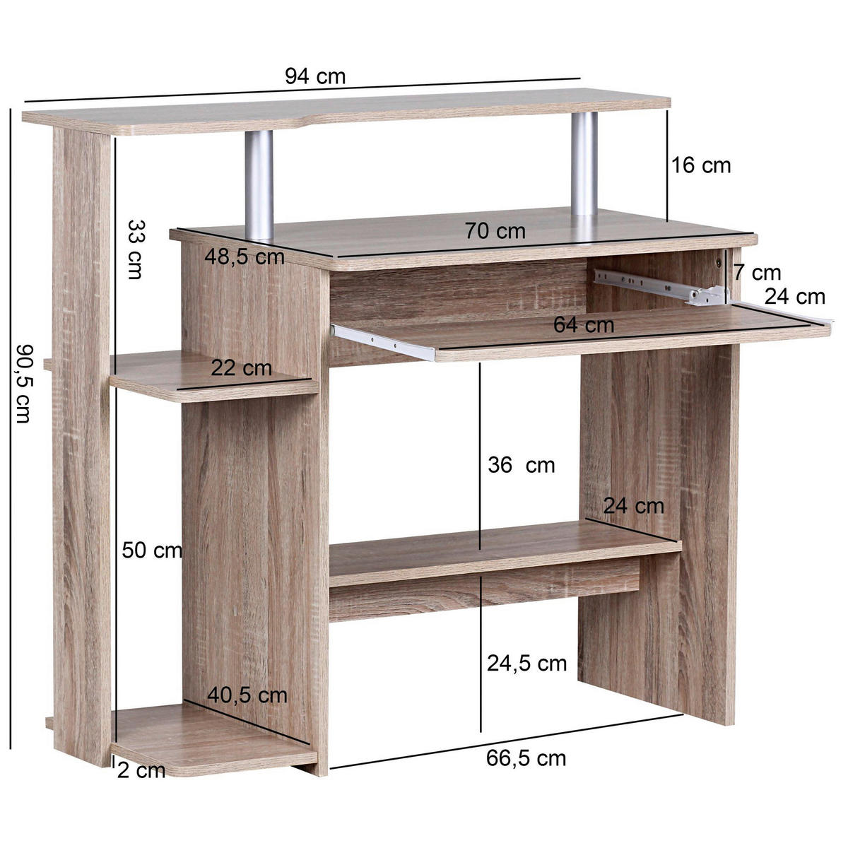 Computertisch Eiche Sonoma Nachbildung B/H/T: ca. 94x90,5x48,5 cm Computertisch - Eiche (94,00/90,50/48,50cm) - Wohnling