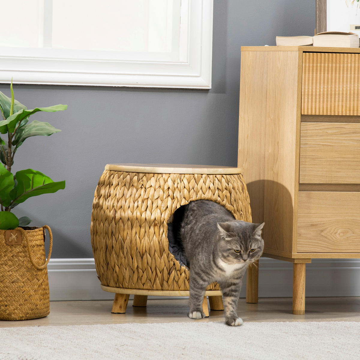 PawHut Katzen-Zubehör natur Edelstahl B/H/L: ca. 43x44x42 cm Rattan_Katzenhaus - natur/hellbraun (42,00/43,00/44,00cm) - PawHut