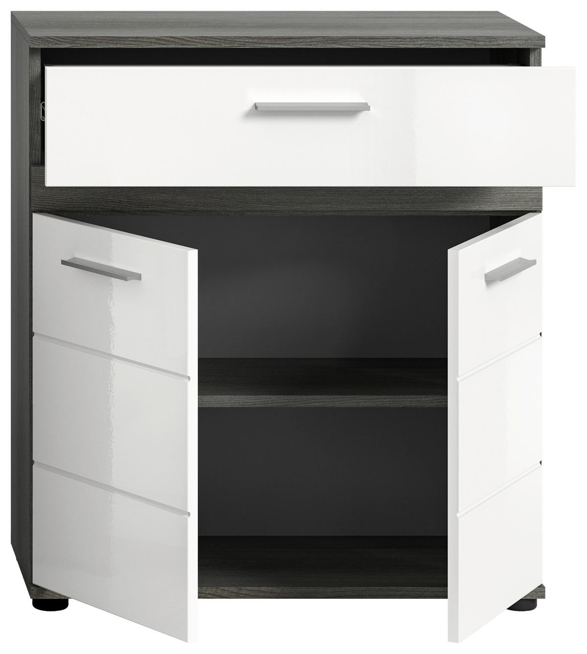Midischrank BLAKE Rauchsilber Nachbildung weiß Hochglanz B/H/T: ca. 71x79x31 cm BLAKE - weiß (71,00/79,00/31,00cm) - xonox.home