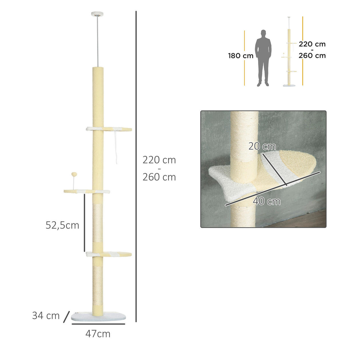 PawHut Kratzbaum gelb Spanplatte B/H/L: ca. 34x260x47 cm Kratzbaum - gelb (47,00/34,00/260,00cm) - PawHut