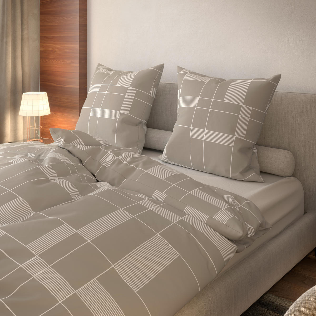 Microfaser Bettwäsche Bettwäsche_Microfaser kariert beige - beige (135,00/200,00cm) - Sensation