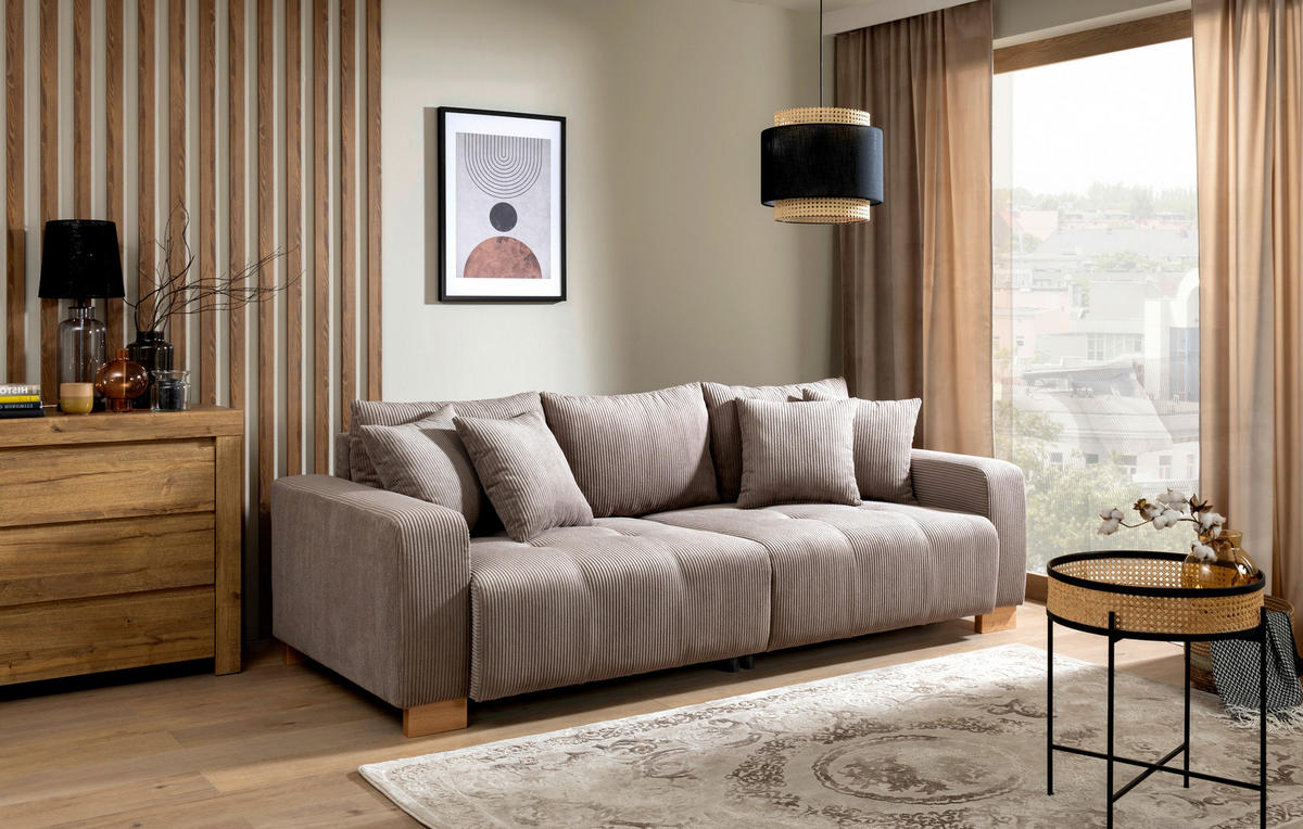 Big Sofa Alpha New dunkelbeige Velourstoff B/H/T: ca. 244x85x112 cm Alpha New - buche/dunkelbeige (244,00/85,00/112,00cm)