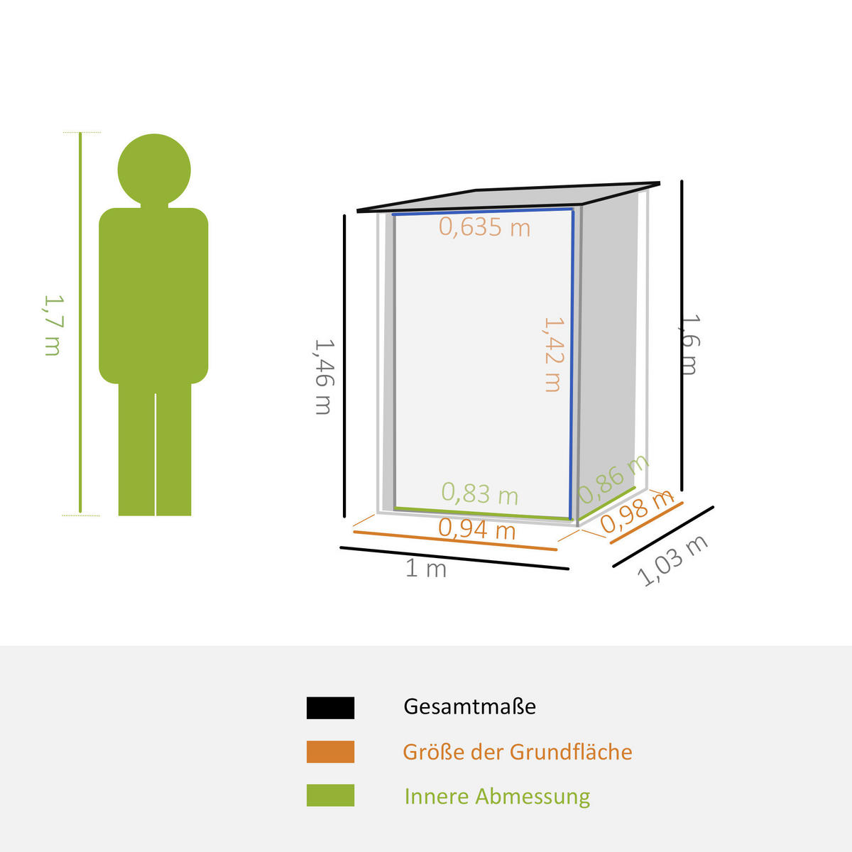 Outsunny Gerätehaus mit Pultdach dunkelgrau B/H/L: ca. 103x160x100 cm Gerätehaus_mit_Pultdach - dunkelgrau (100,00/103,00/160,00cm) - Outsunny