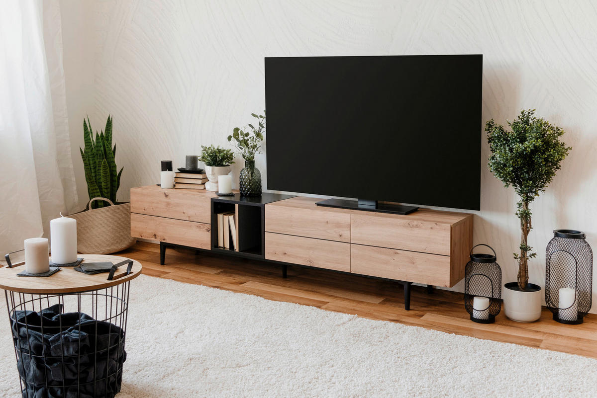 TV-Lowboard Nola B/H/T: ca. 195x48x37 cm Nola - Eiche/schwarz (195,00/48,00/37,00cm)