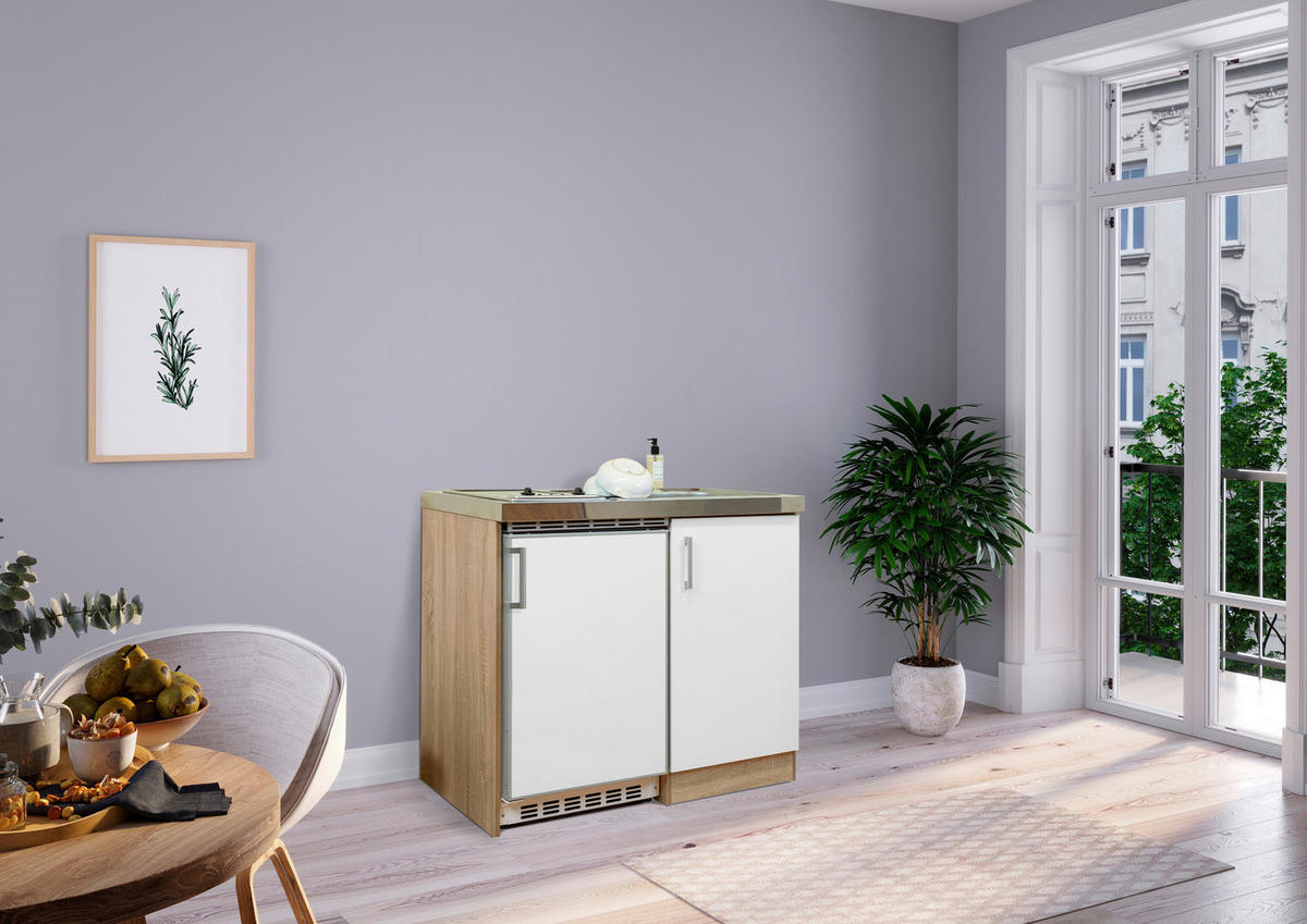 Respekta Miniküche 100 weiß matt B/H/T: ca. 100x87x60 cm 100 - Eiche/weiß (100,00/87,00/60,00cm) - Respekta