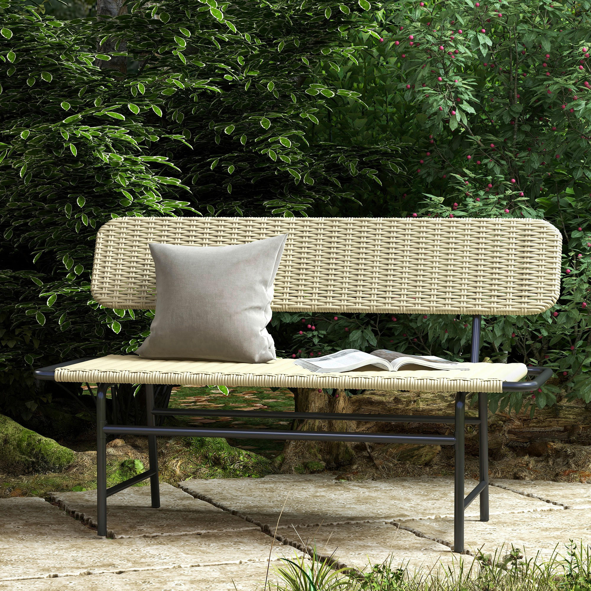 Outsunny Gartenbank khaki Polyrattan B/H/L: ca. 66x132x80 cm Gartenbank - khaki (80,00/66,00/132,00cm) - Outsunny