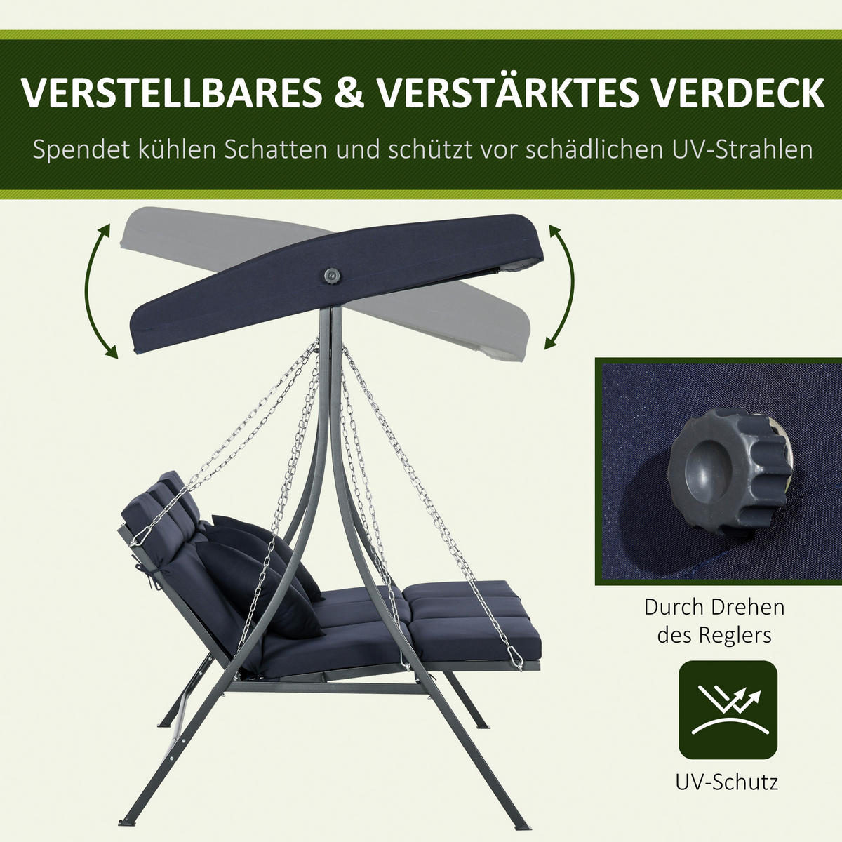Outsunny Hollywoodschaukel dunkelblau Polyester B/H/L: ca. 118x168x198 cm Hollywoodschaukel - schwarz/dunkelblau (198,00/118,00/168,00cm) - Outsunny
