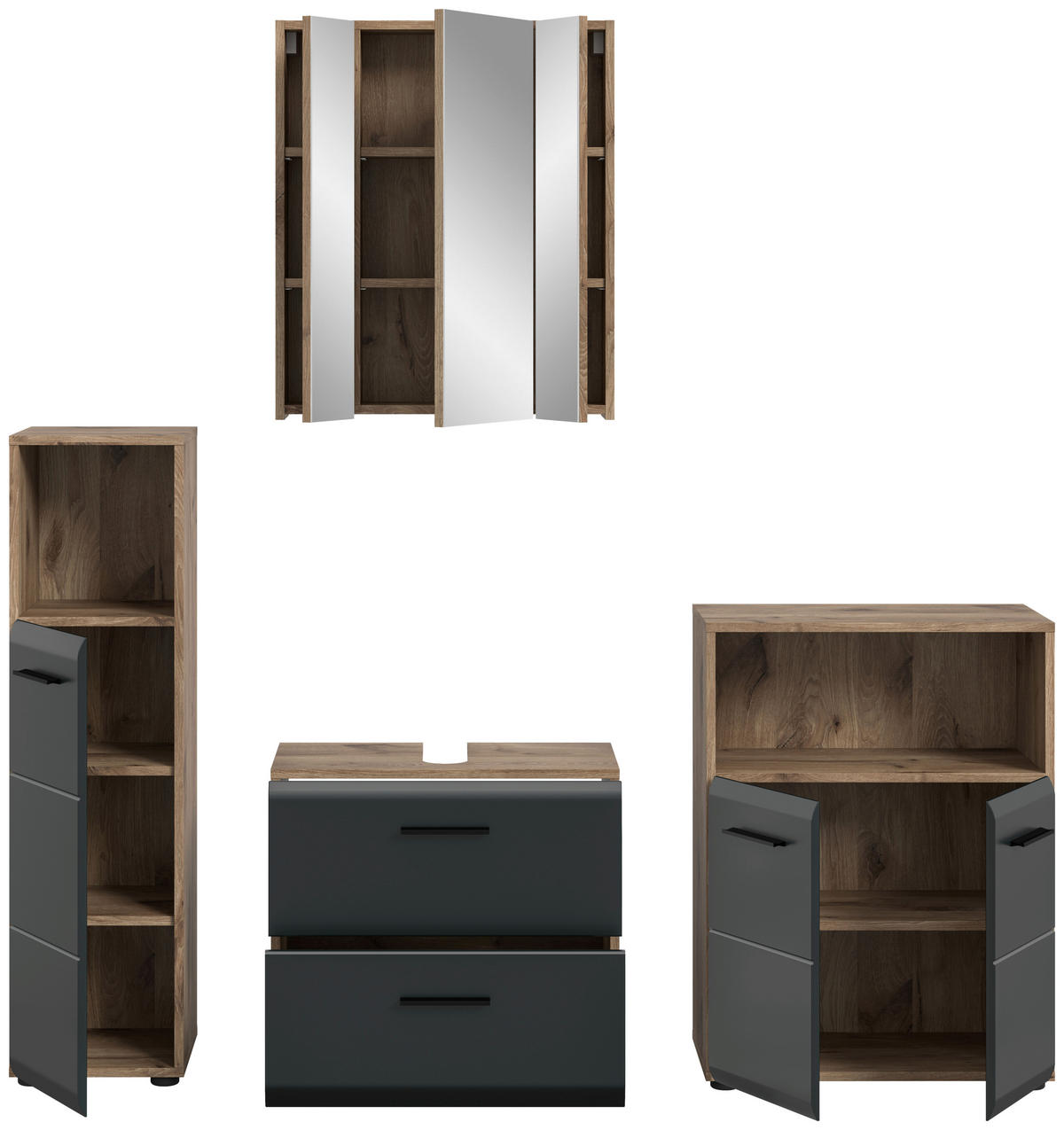 Badezimmer-Set Ice Nox Oak Nachbildung schwarz matt B/H/T: ca. 180x185x30 cm Ice - schwarz (180,00/185,00/30,00cm) - xonox.home