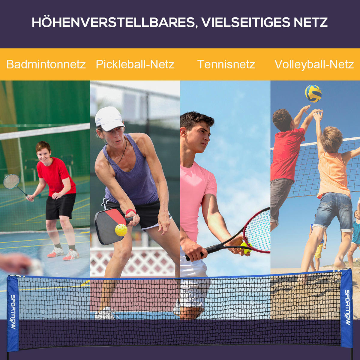 SPORTNOW Outdoor-Aktivitäten blau Edelstahl B/H/L: ca. 103x310x155 cm Badmintonnetz - blau (155,00/103,00/310,00cm) - SPORTNOW