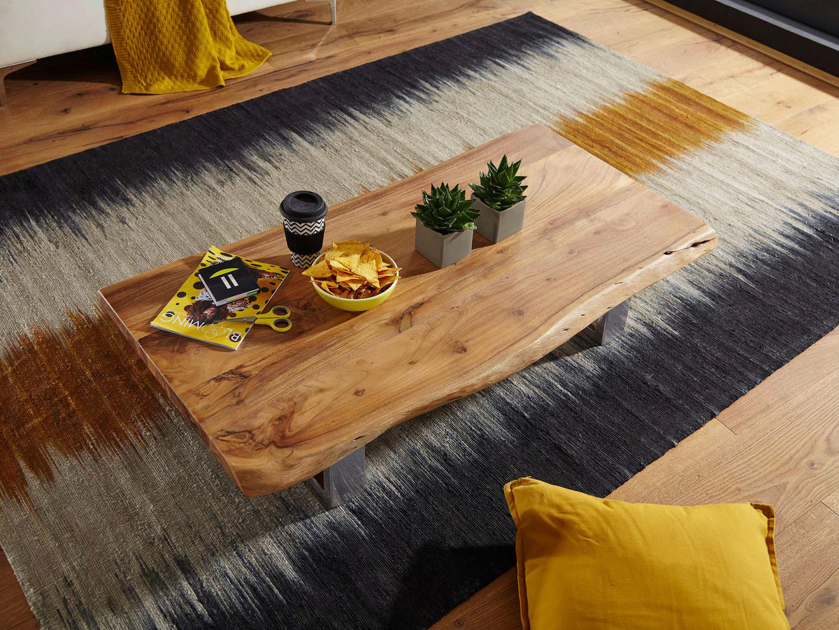 Couchtisch natur Chrom verchromt B/H/T: ca. 115x25x58 cm Couchtisch - natur/Chrom (115,00/25,00/58,00cm) - Wohnling
