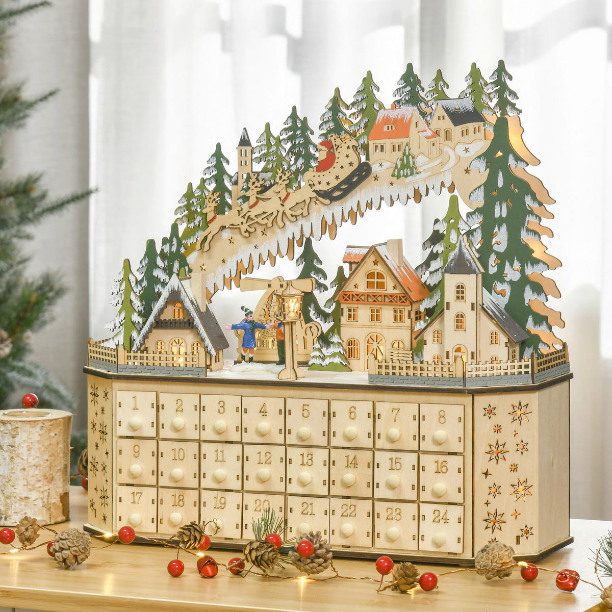 HOMCOM Adventskalender Weihnachts-Adventskalender - natur (43,00/13,00/45,00cm) - HOMCOM