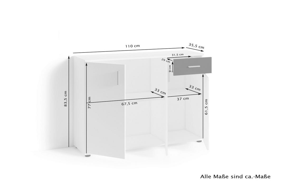 Kommode JAKOB Eiche Nachbildung weiß silber B/H/T: ca. 110x83,5x35,5 cm JAKOB - Eiche/weiß (110,00/83,50/35,50cm) - byLIVING