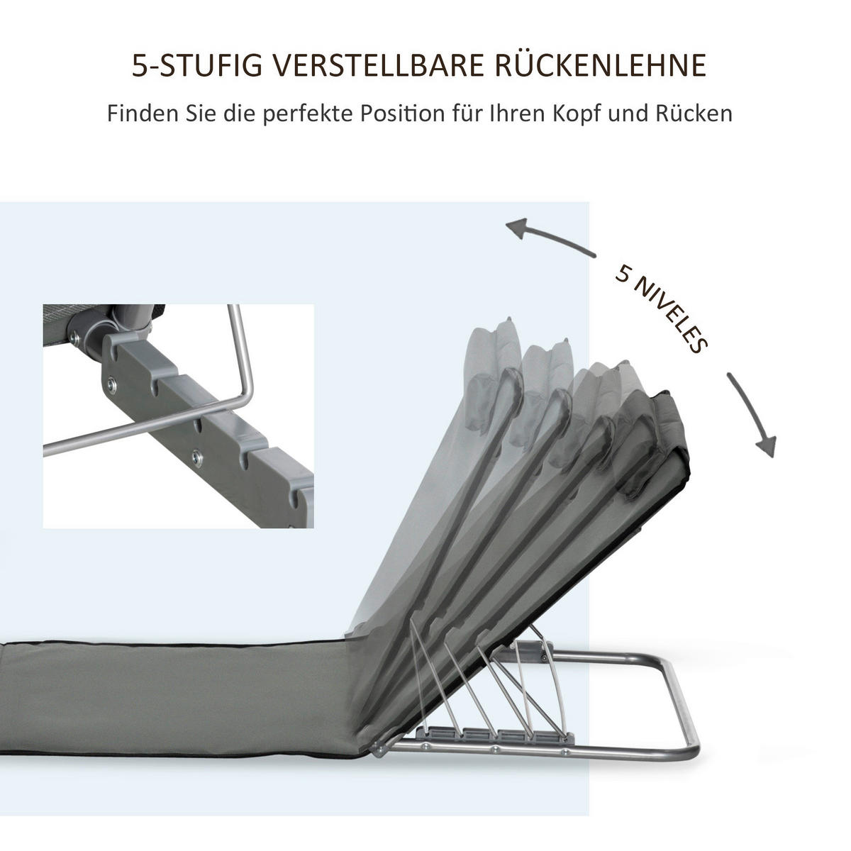 Outsunny Strandliege 2er Set grau Stahl B/H/L: ca. 53x35x124 cm Strandliege 2er Set - grau (124,00/53,00/35,00cm) - Outsunny