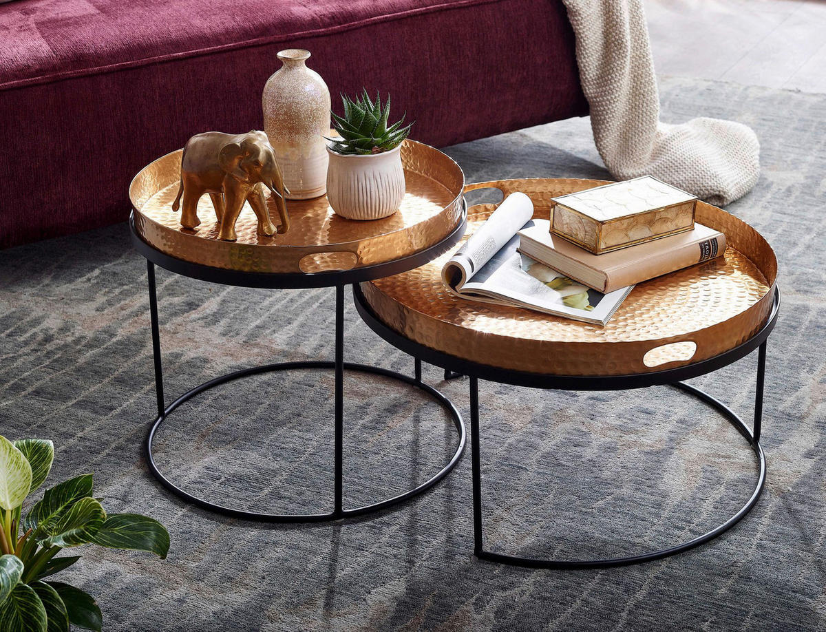 Couchtisch 2er-Set. schwarz gold B/H/T: ca. 56x33x56 cm 2er-Set. - gold/schwarz (56,00/33,00/56,00cm) - Wohnling
