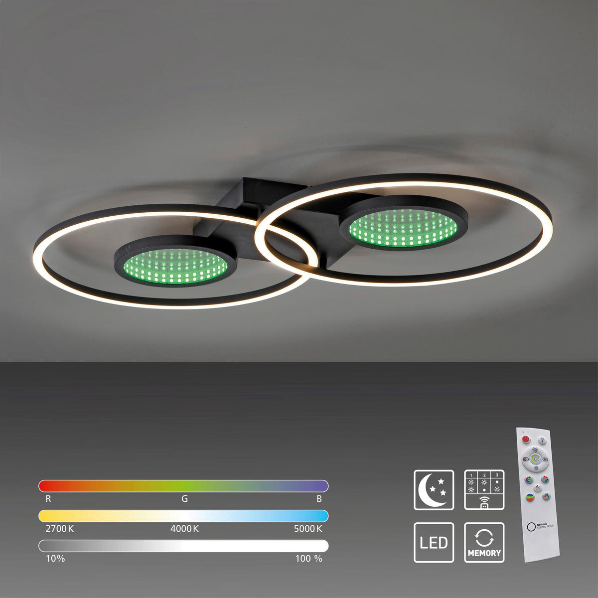 Just Light LED Deckenleuchte schwarz weiß Kunststoff Aluminium H/L: ca. 7x70 cm 2 Brennstellen LED-Deckenleuchte_Tunel - weiß/schwarz (70,00cm) - Just Light