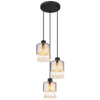 GLOBO Pendelleuchte schwarz klar Acryl Metall H/D: ca. 120x33 cm E27 3 Brennstellen HENDRY - klar/schwarz (33,00/120,00cm) - GLOBO