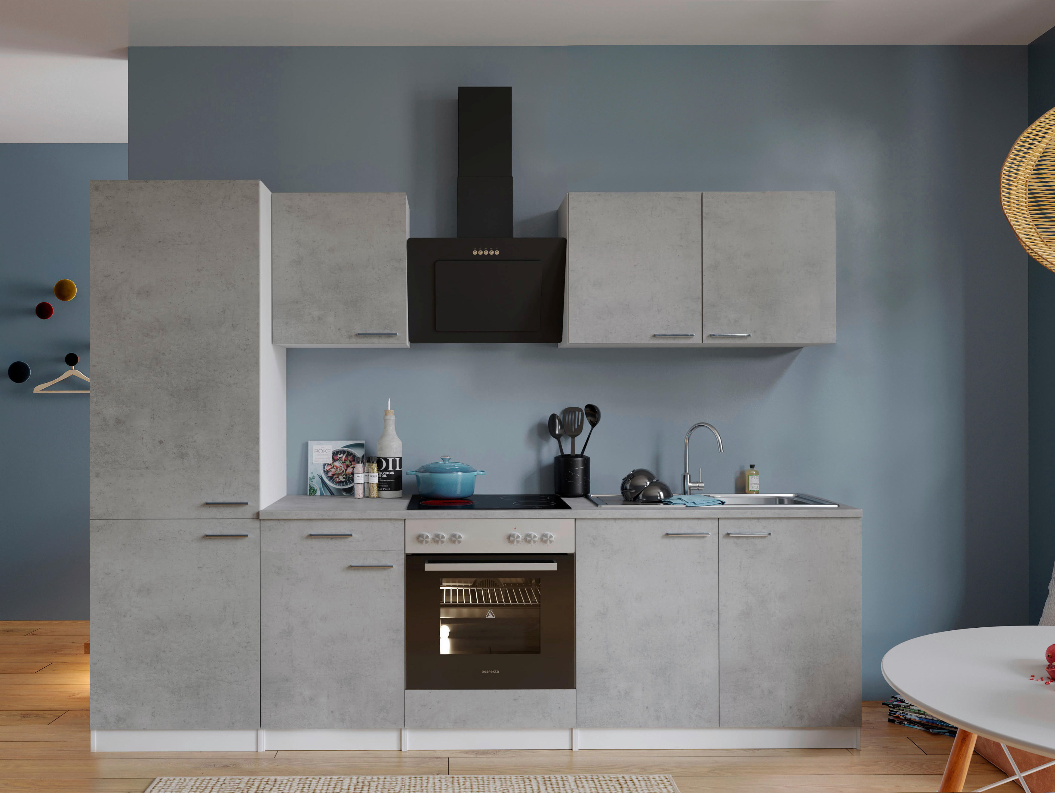 Respekta Küchenblock Malia Beton Optik B/H/T: ca. 270x200x60 cm Malia - Beton/weiß (270,00/200,00/60,00cm) - Respekta