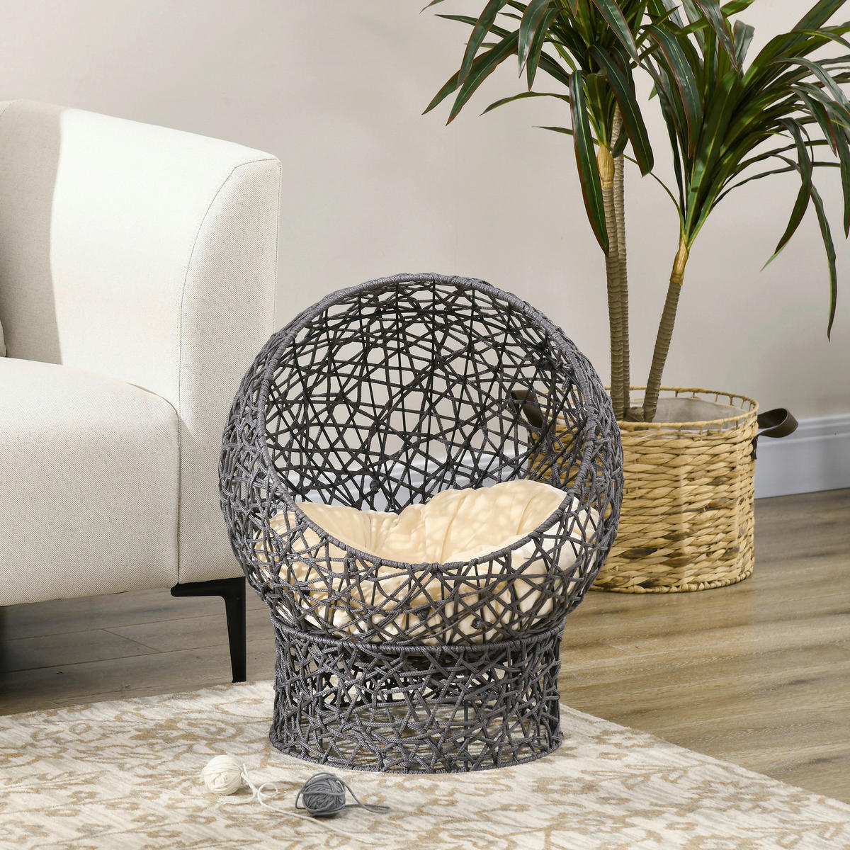 PawHut Katzenkorb cremeweiß Baumwolle B/H/L: ca. 50x60x50 cm Katzenkorb - cremeweiß/violett (50,00/50,00/60,00cm) - PawHut