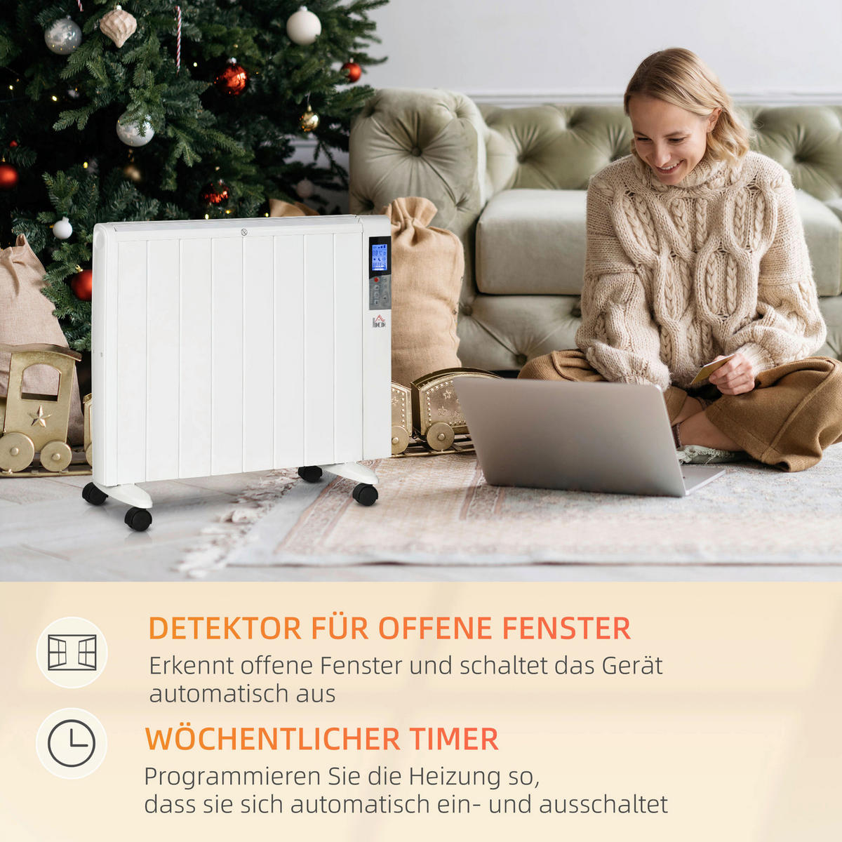 HOMCOM Heizlüfter 820-336V90WT weiß Polypropylen Edelstahl Aluminium B/H/L: ca. 7,5x75x58,5 cm ca. 2000 W Elektrische_Heizung - weiß (58,50/7,50/75,00cm) - HOMCOM