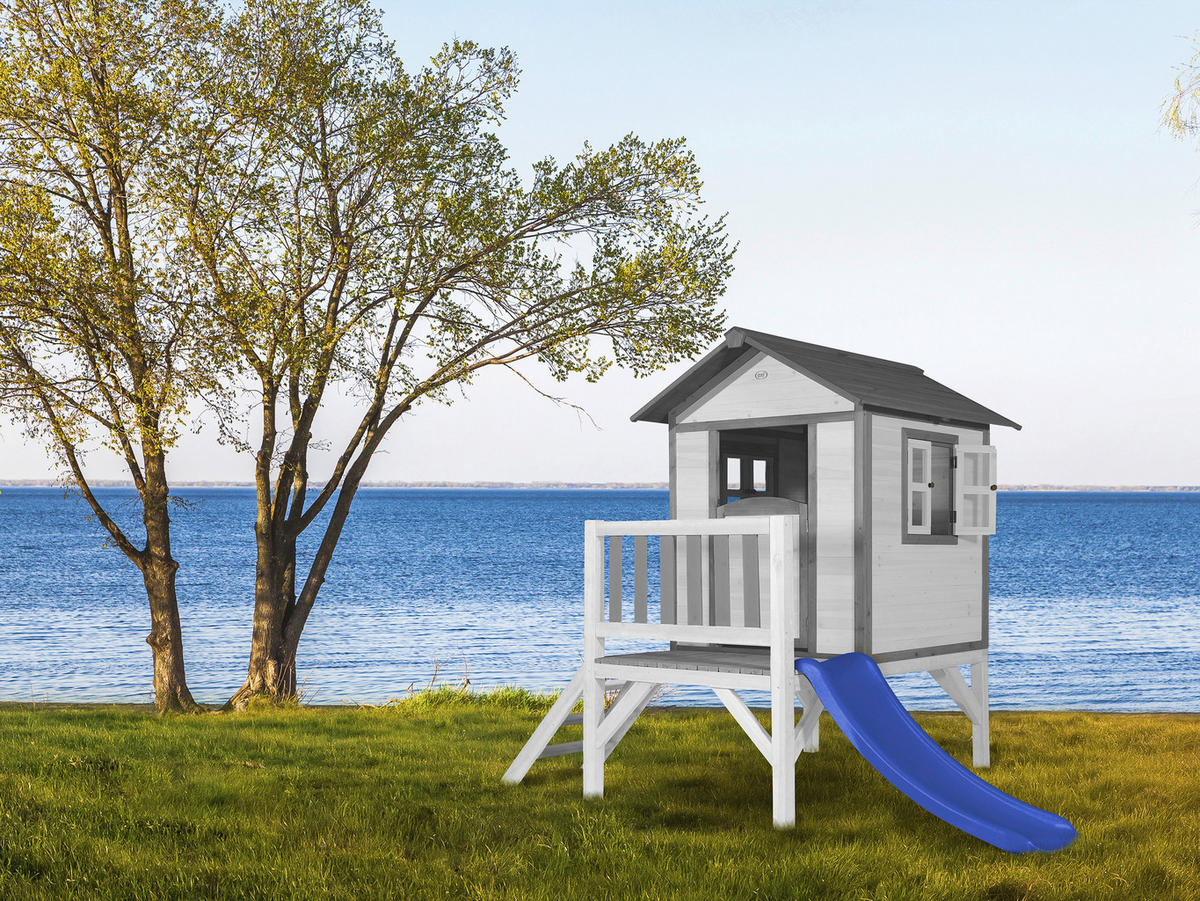 AXI Spielhaus Lodge XL grau B/H/T: ca. 240x189x167 cm Lodge XL - blau/weiß (240,00/189,00/167,00cm) - AXI