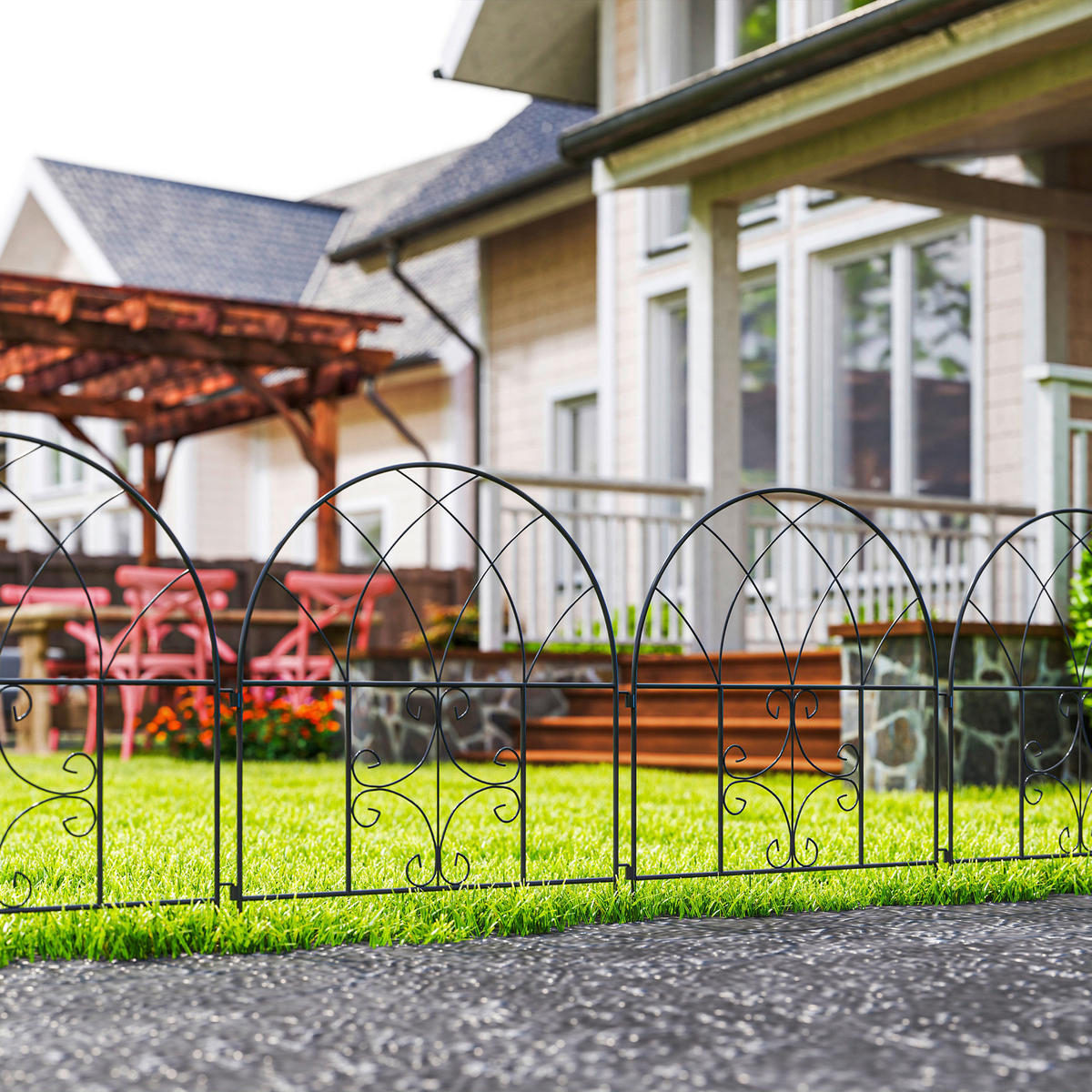 Outsunny Gartenzaun schwarz Stahl B/H/L: ca. 1x70x300 cm Gartenzaun - schwarz (300,00/1,00/70,00cm) - Outsunny