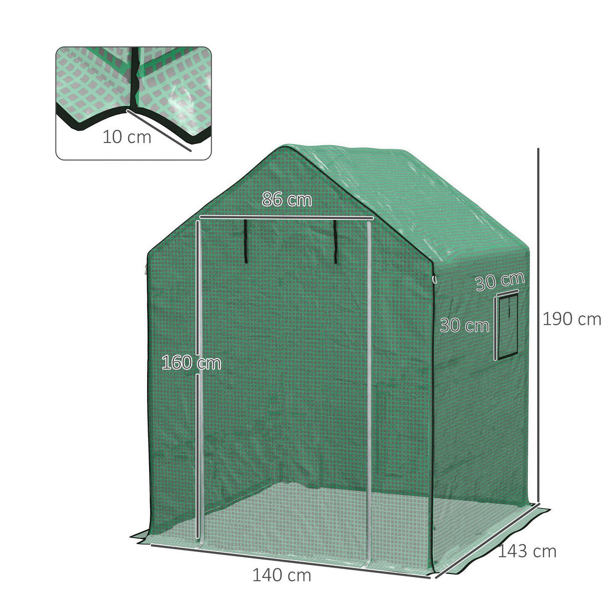 Outsunny Gewächshausfolie B/H/L: ca. 143x190x140 cm Gewächshausfolie - grün (140,00/143,00/190,00cm) - Outsunny