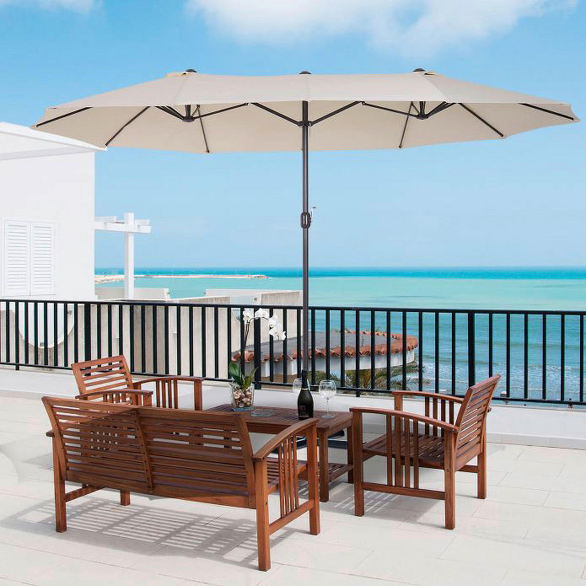 Outsunny Marktschirm creme Metall B/H/L: ca. 270x240x460 cm Marktschirm - creme (460,00/270,00/240,00cm) - Outsunny