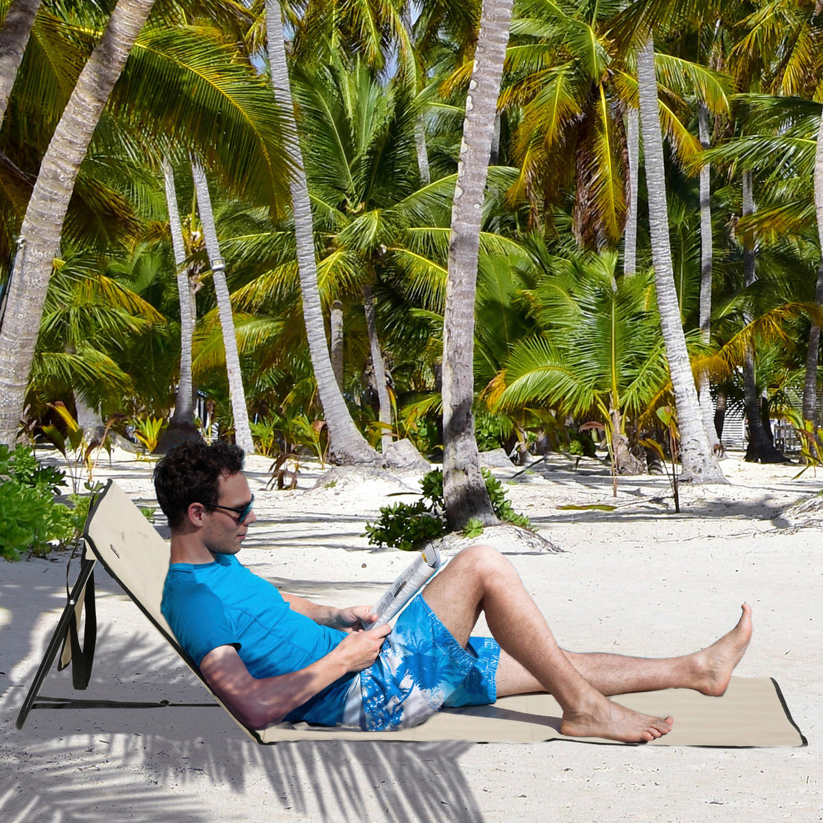 Outsunny Sonnenliege beige Polyester B/H/L: ca. 51x142x40 cm Sonnenliege - beige (40,00/51,00/142,00cm) - Outsunny