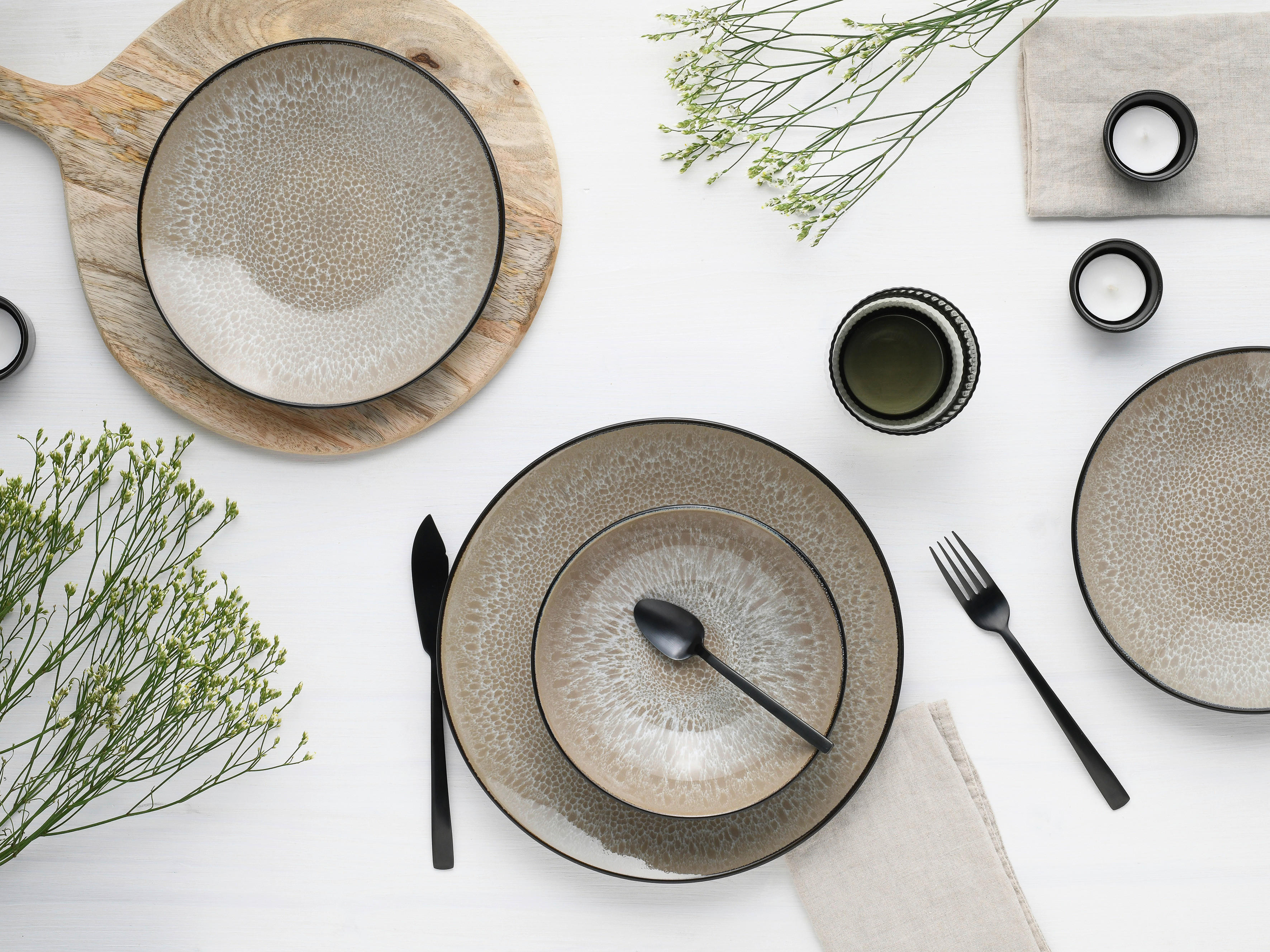 CreaTable Tellerset Malmö beige Steinzeug 12 tlg. Malmö - beige - CreaTable