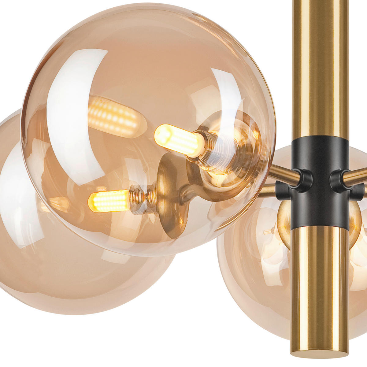 Lamkur Pendelleuchte ROLLO 49311 gold schwarz Stahl Glas H/L: ca. 32x35 cm E27 5 Brennstellen Rollo - gold/schwarz (35,00cm) - Lamkur