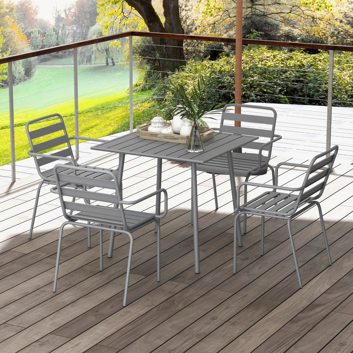 Outsunny Gartensitzgruppe 5tlg. hellgrau Stahl B/H/L: ca. 80x74x80 cm Gartensitzgruppe 5tlg. - hellgrau (80,00/80,00/74,00cm) - Outsunny