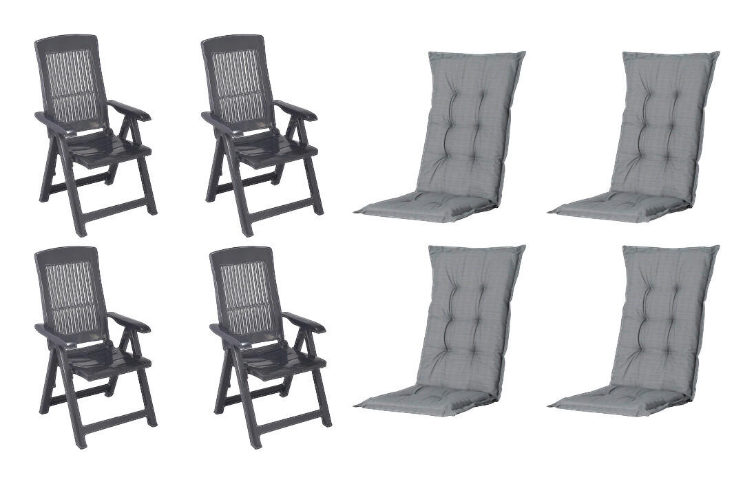 PROGARDEN,MADISON Klappsessel Set + Auflagen Tampa grau Kunststoff B/H/L: ca. 61x109x60 cm Tampa - anthrazit/grau (60,00/61,00/109,00cm) - PROGARDEN,MADISON