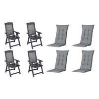 PROGARDEN,MADISON Klappsessel Set + Auflagen Tampa grau Kunststoff B/H/L: ca. 61x109x60 cm Tampa - anthrazit/grau (60,00/61,00/109,00cm) - PROGARDEN,MADISON