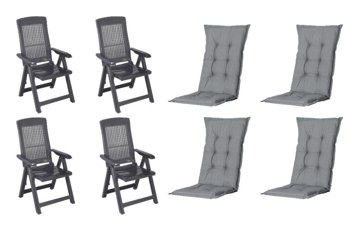 PROGARDEN,MADISON Klappsessel Set + Auflagen Tampa grau Kunststoff B/H/L: ca. 61x109x60 cm Tampa - anthrazit/grau (60,00/61,00/109,00cm) - PROGARDEN,MADISON